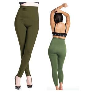 4691) Preggo Olive Green Seamless Snapback Post Partum Support Leggings S/M